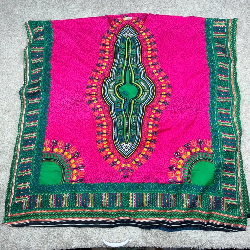 Pink Dashiki Kaftan Tunic Top African Print Viscose Oversized One Size India